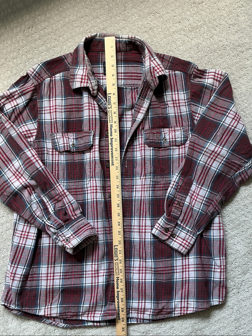 Faded Glory Burgundy and White Plaid men’s 42/44 large Button-down flannel Shirt